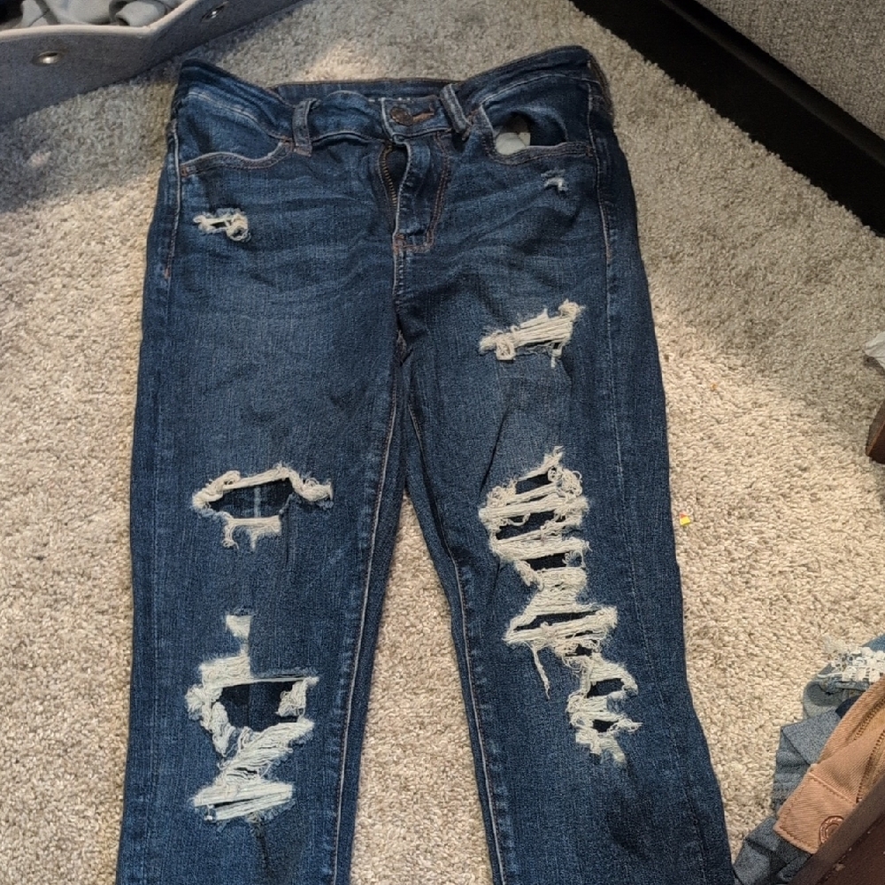 American Eagle Outfitters Dark Blue Distressed Skinny Jeans